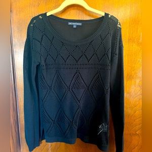 Brooks Brothers black linen cut out sweater